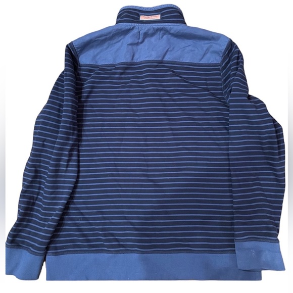 Mens Vineyard Vines By Shep & Ian 1/4 Snap Button Pullover Navy Blue Stripe M - Picture 2 of 6